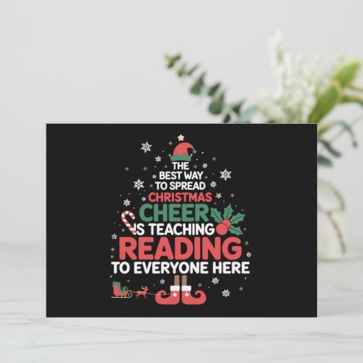 Kerst Elf Kerstmis Cheer Voorleesleraar Kaart (Staand voorkant)