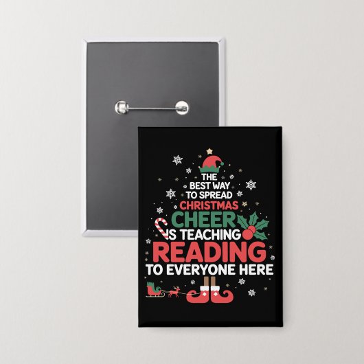 Kerst Elf Kerstvreugde Voorleesleraar Button (Voorkant / Achterkant)