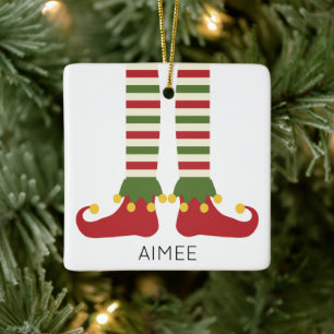 Kerst Elf Kinder NAAM Feestelijke Vakantie Plezier Keramisch Ornament