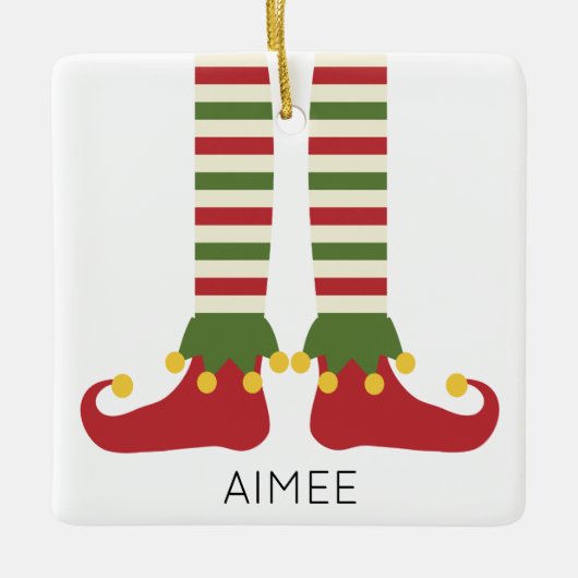 Kerst Elf Kinder NAAM Feestelijke Vakantie Plezier Keramisch Ornament (Voorkant)