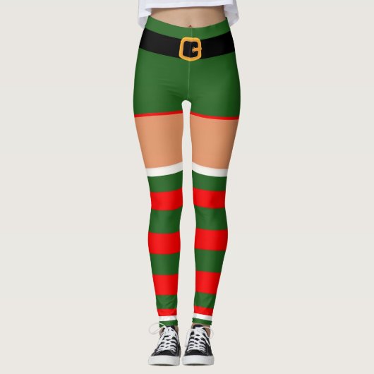Kerst elf kostuum rood groen gestreept Leggings (Voorkant)