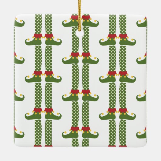 Kerst Elf Leggings Kinder NAAM Vakantie Fun Keramisch Ornament (Achterkant)