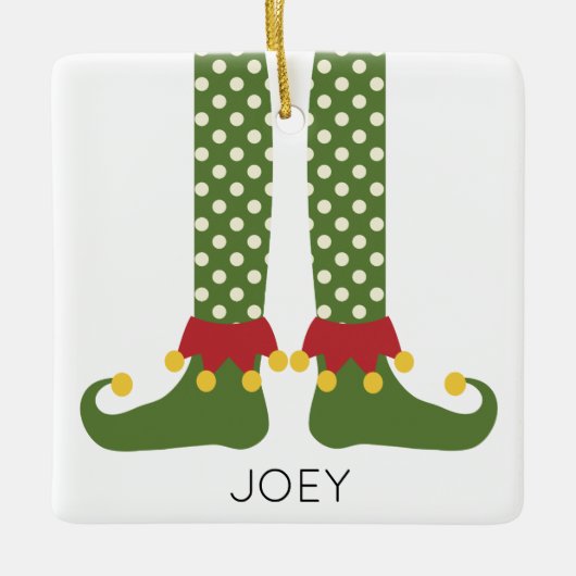 Kerst Elf Leggings Kinder NAAM Vakantie Fun Keramisch Ornament (Voorkant)
