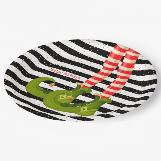 Kerst-Elf Legs Black en White Stripes Papieren Bordje (Gekanteld)