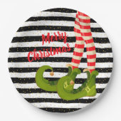 Kerst-Elf Legs Black en White Stripes Papieren Bordje (Voorkant)