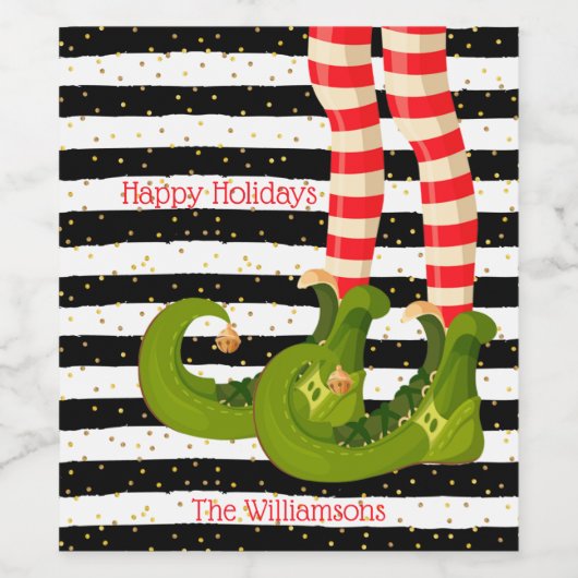Kerst-Elf Legs Black en White Stripes Wijn Etiket (Enkel label)