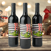 Kerst-Elf Legs Black en White Stripes Wijn Etiket