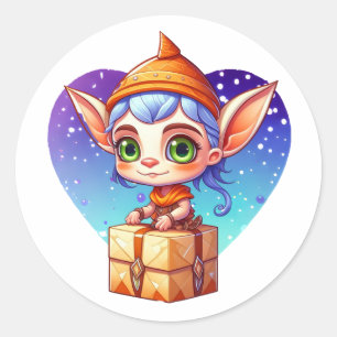Kerst Elf met besneeuwde achtergrond Ronde Sticker