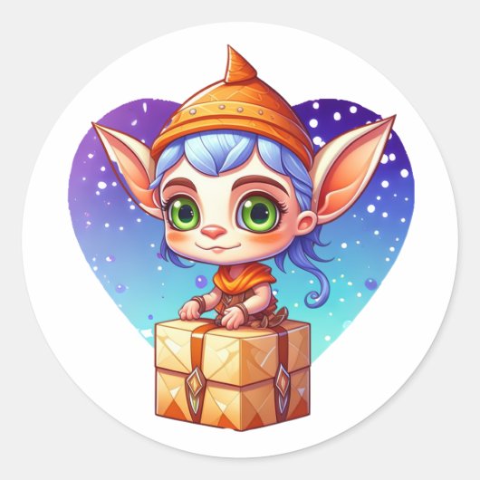 Kerst Elf met besneeuwde achtergrond Ronde Sticker (Voorkant)