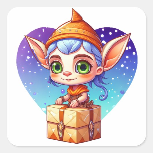 Kerst Elf met besneeuwde achtergrond Vierkante Sticker (Voorkant)
