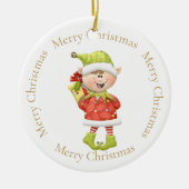 Kerst Elf met Cadeau Keramisch Ornament (Voorkant)