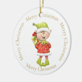 Kerst Elf met Cadeau Keramisch Ornament (Links)