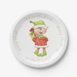 Kerst Elf met Cadeau Papieren Bordje
