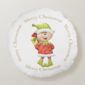 Kerst Elf met Cadeau Rond Kussen (Achterkant)