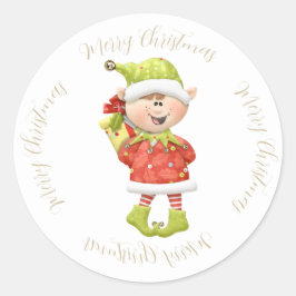 Kerst Elf met Cadeau Ronde Sticker