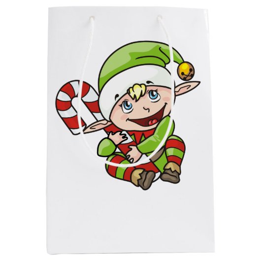 Kerst Elf met Candy Cane Kinderen Medium Cadeauzakje (Voorkant)