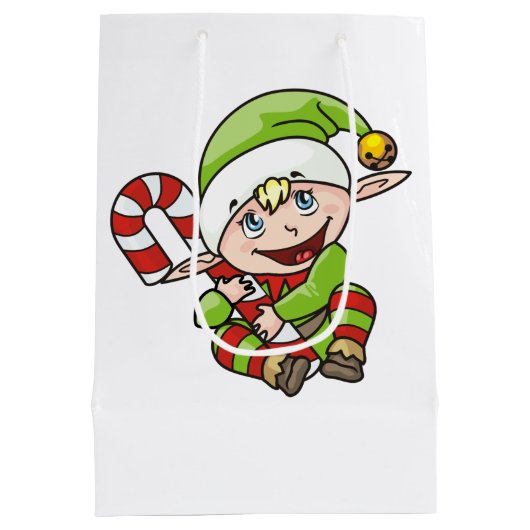 Kerst Elf met Candy Cane Kinderen Medium Cadeauzakje (Achterkant)