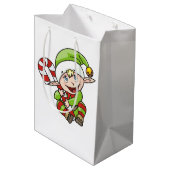 Kerst Elf met Candy Cane Kinderen Medium Cadeauzakje (Achterkant Gekanteld)