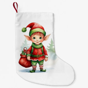 Kerst elf met een zak cadeautjes kleine kerstsok