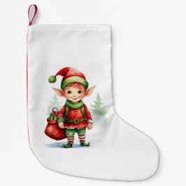 Kerst elf met een zak cadeautjes kleine kerstsok