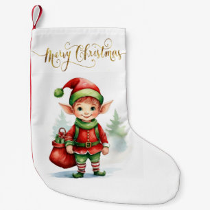 Kerst elf met een zak cadeautjes kleine kerstsok