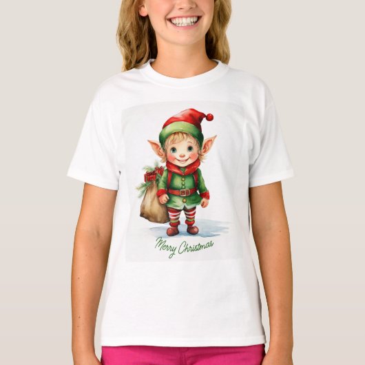 Kerst elf met een zak cadeautjes t-shirt (Voorkant)