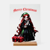 Kerst Elf met Kitten. Acryl Bord (Voorkant)