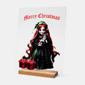 Kerst Elf met Kitten. Acryl Bord (Hoek)
