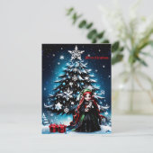Kerst Elf met Kitten. Feestdagenkaart (Staand voorkant)
