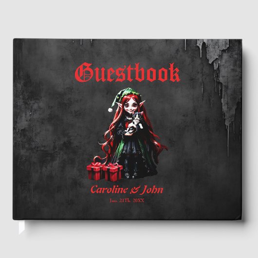 Kerst Elf met Kitten. Gastenboek (Voorkant)
