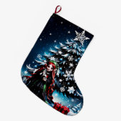 Kerst Elf met Kitten. Grote Kerstsok (Voorkant (Hangend))