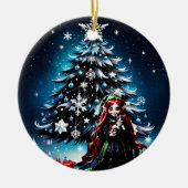 Kerst Elf met Kitten. Keramisch Ornament (Voorkant)