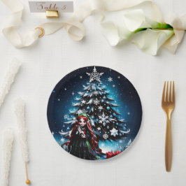 Kerst Elf met Kitten. Papieren Bordje