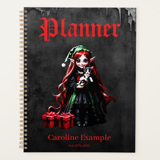 Kerst Elf met Kitten. Planner (Voorkant)