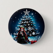 Kerst Elf met Kitten. Ronde Button 5,7 Cm (Voorkant)