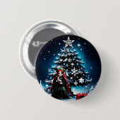 Kerst Elf met Kitten. Ronde Button 5,7 Cm (Voorkant /achterkant)