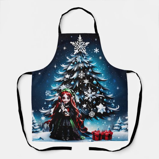 Kerst Elf met Kitten. Schort (Voorkant)