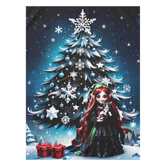 Kerst Elf met Kitten. Tafelkleed (Voorkant)