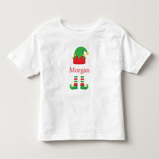 Kerst-Elf met Monogram Rood Groen Kinderen Kinder Shirts (Voorkant)