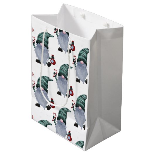 Kerst Elf met pet Gift Bag Medium Cadeauzakje (Voorkant Gekanteld)
