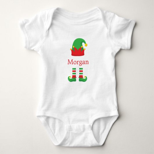 Kerst Elf Monogram Rood Groen Jongen Meisje Romper (Voorkant)