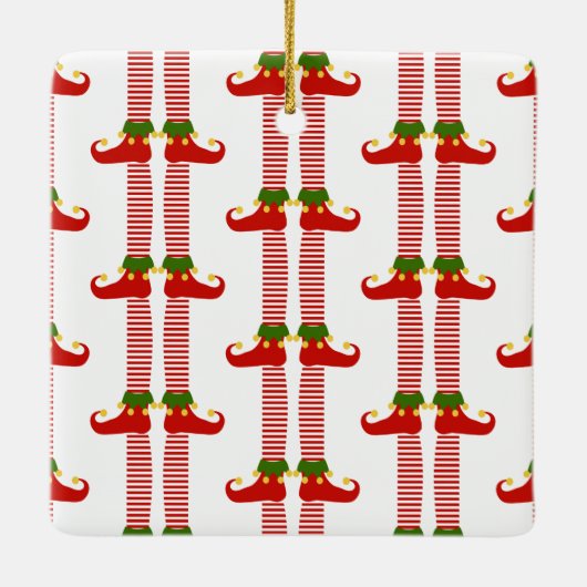 Kerst Elf NAAM Feestelijke vakantie Leggings Fun Keramisch Ornament (Achterkant)