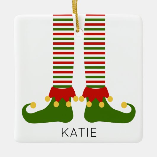 Kerst Elf NAAM Feestelijke Vakantie Plezier Keramisch Ornament (Voorkant)