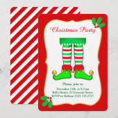 Kerst Elf op Rode Partij Uitnodiging (Voorkant / Achterkant)