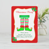 Kerst Elf op Rode Partij Uitnodiging (Staand voorkant)