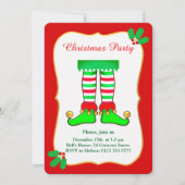 Kerst Elf op Rode Partij Uitnodiging (Voorkant)