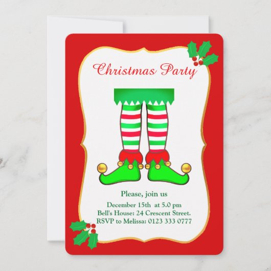 Kerst Elf op Rode Partij Uitnodiging (Voorkant)