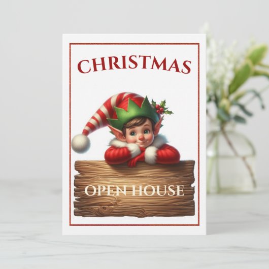 Kerst Elf open huis uitnodiging (Staand voorkant)