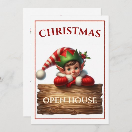 Kerst Elf open huis uitnodiging (Voorkant / Achterkant)