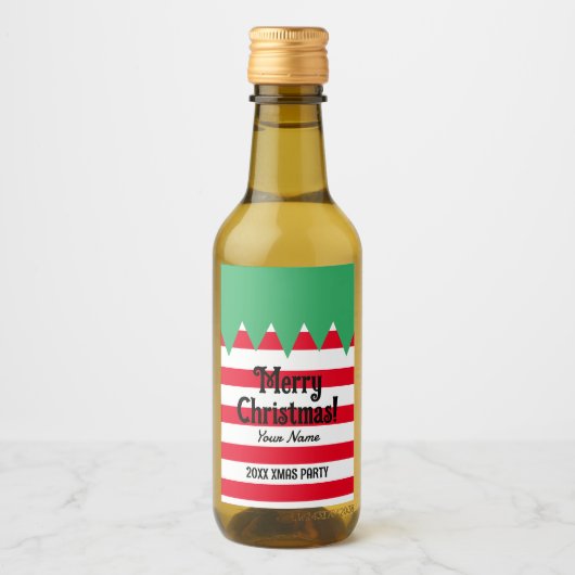 Kerst elf outfit ontwerp gepersonaliseerde mini wijn etiket (Voorkant)